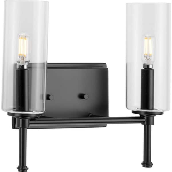 Progress Lighting Elara 12.5 in. 2-Light Matte Black New Traditional Vanity Light with Clear Glass Shades for Bath and Vanity