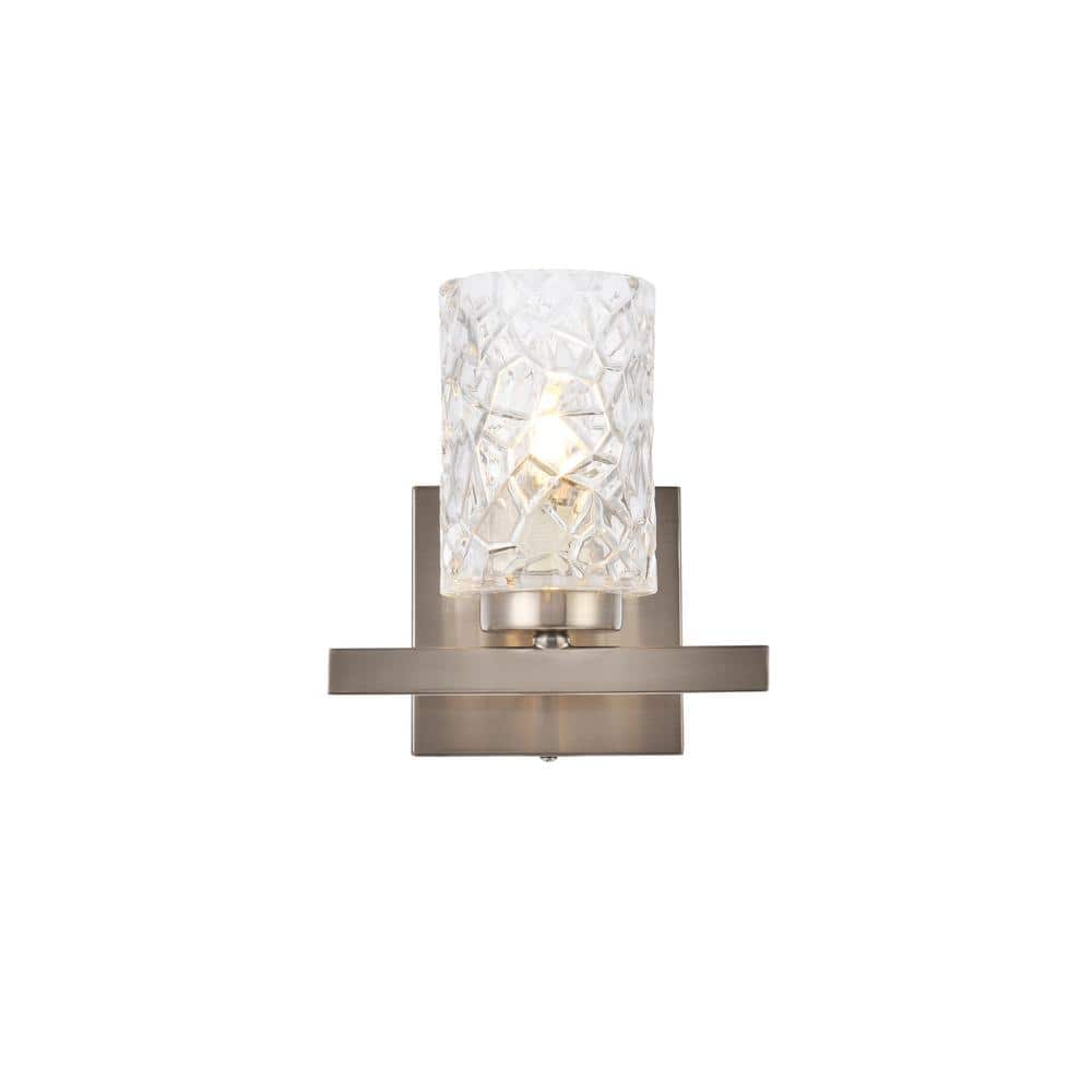Home Living 7.5 in. 1-Light Satin Nickel Vanity Light with Glass Shade