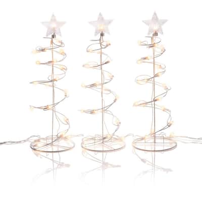 19 in. Tall Spiral Christmas Tree Decor with Halogen Lights, Set of 3