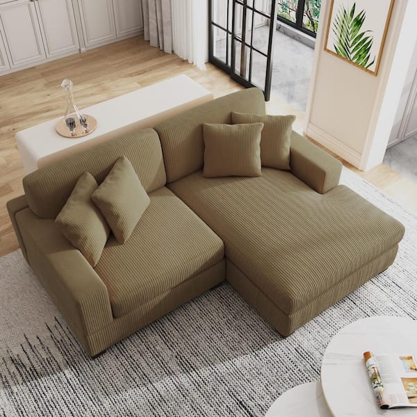 83.4 in. W Square Arm 2-Piece Corduroy Fabric L-Shaped Modern Sectional Sofa in. Camel with Four Pillows