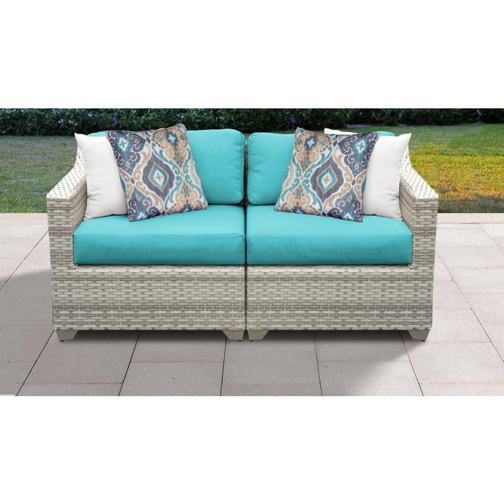 TK CLASSICS Fairmont 2-Piece Wicker Outdoor Sectional Loveseat with Aruba Cushions -  5981442
