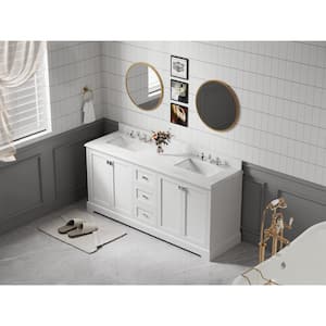 72.6 in. W x 22.4 in. D x 40.7 in. H Freestanding Bathroom Vanity in White with White Engineered Stone Top