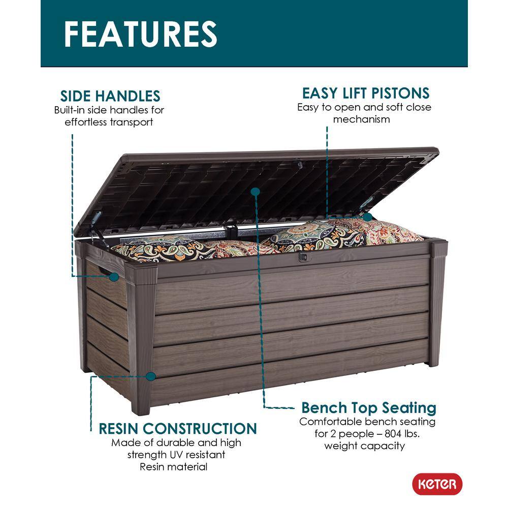 Keter Brown Lockable Plastic Wicker Outdoor Deck Box