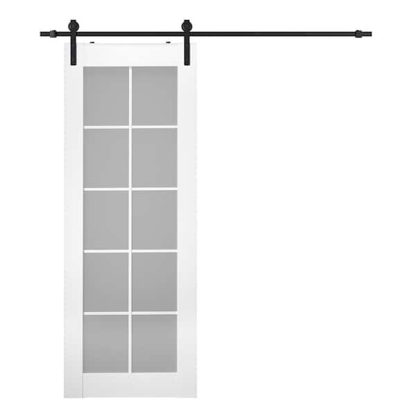 Paola 32 in. x 84 in. 10-Lite Frosted Glass Bianco Noble Wood Composite Sliding Barn Door with Hardware Kit