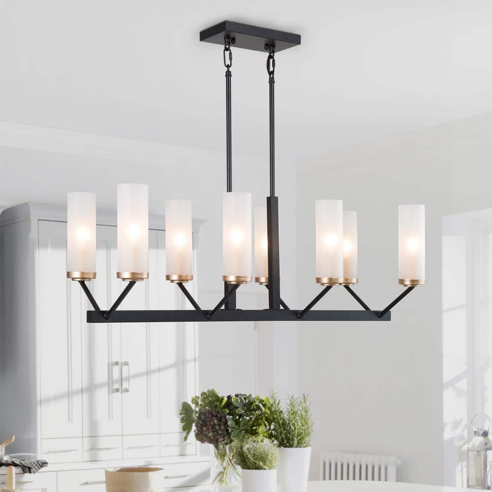 turnering mangel pendul LNC Black Chandelier Modern Industrial Linear 8-Light Kitchen Island  Pendant Light with Frosted Glass Shades 7BEBEQHD14073G7 - The Home Depot