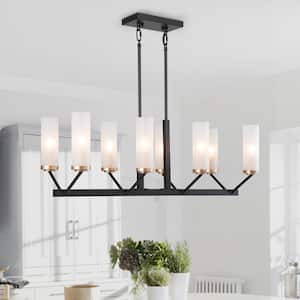 Black Chandelier Modern Industrial Linear 8-Light Kitchen Island Pendant Light with Frosted Glass Shades