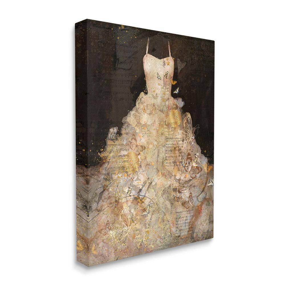 Elegant Gold and Brown Butterfly Dress Canvas Art, 18" x 22"