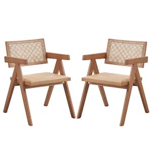 Brown Rattan Open Style Backrest Dining Armchair (Set of 2)