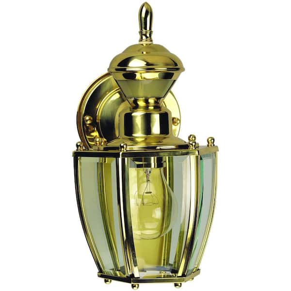 Heath Zenith 150 Degree Polished Brass Traditional Coach Wall Lantern Sconce with Clear Beveled Glass