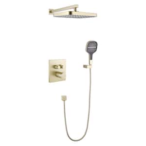 3-Spray Dual Shower Wall Mounted Head Fixed and Handheld Shower Head 2.64 GPM with Constant Temperature in Brushed Gold