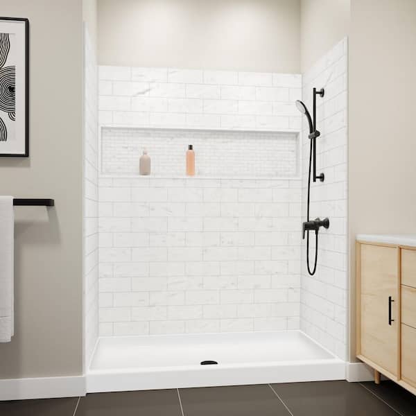 Swan Veritek 32 in. x 60 in. Single Threshold Center Drain Shower Pan in White