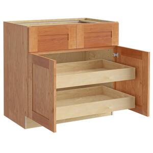 Hargrove Assembled 36x34.5x24 in. Plywood Shaker Base Kitchen Cabinet 2 rollouts Soft Close in Stained Cinnamon