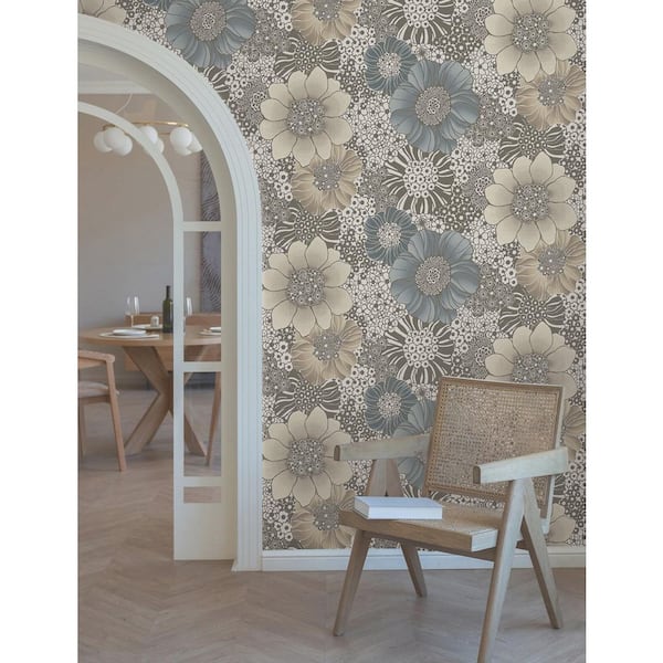 Anemones Brown Peel and Stick Wallpaper