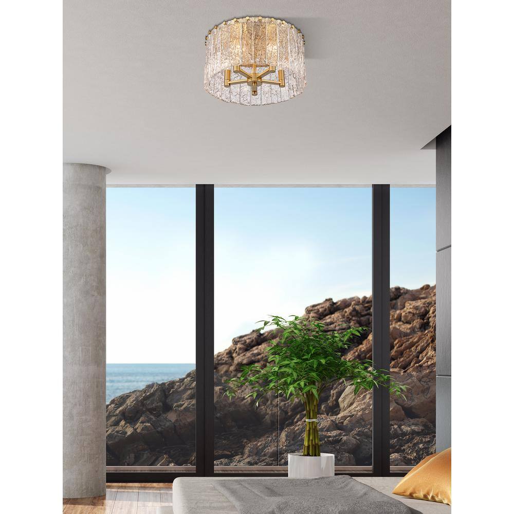 Modern Gold and Glass Textured Flush Mount Ceiling Light