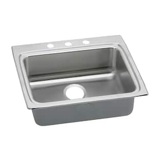 Lustertone Drop-In Stainless Steel 25 in. 3-Hole Single Bowl ADA Compliant Kitchen Sink with 5.5 in. Bowls