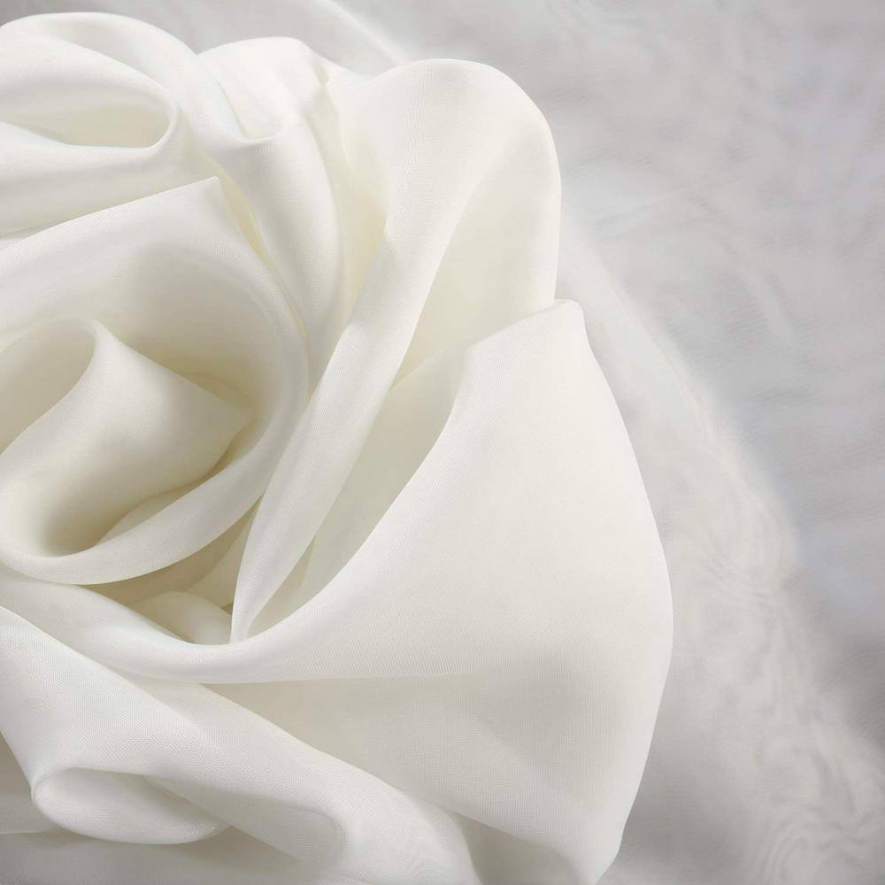 Off White Sheer Velvet Polyester Rod Pocket Curtain Panel