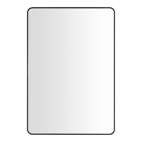 Medium Modern Rectangular Black Framed Mirror with Rounded Corners (22 in. W x 32 in. H)