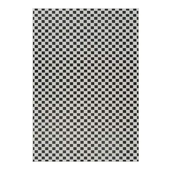 Black, White 6 ft. x 9 ft. Woven Geometric Polypropylene Rectangle Indoor/Outdoor Area Rug
