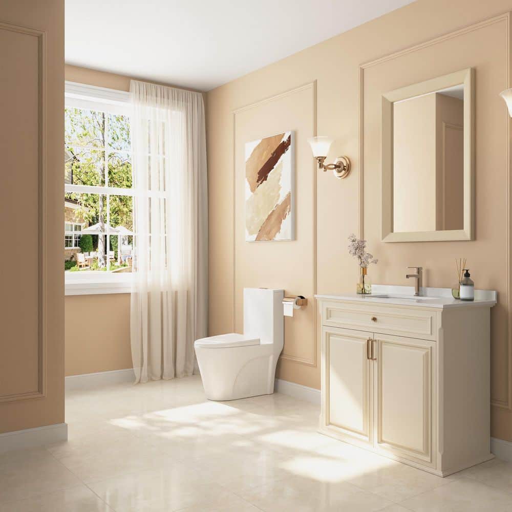 Glossy White High Efficiency Dual Flush Elongated One-Piece Toilet