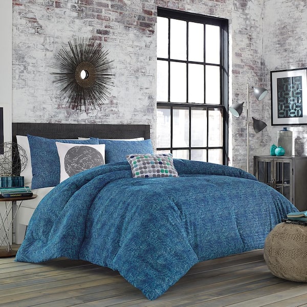 Natco Identity 92 in. x 96 in. Gray/Blue-Green Geometric Full/Queen Cotton Blend Duvet Cover
