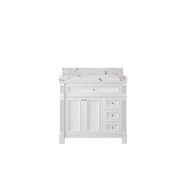 Willow Collections Paris 36 in. W x 22 in. D x 36 in. H Single Sink Bath Vanity Center in White with 2 in. Viola Gold qt. Top