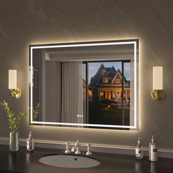 Flicker 48 in. W x 36 in. H Rectangular Frameless Anti-Fog LED Dimmable Wall Bathroom Vanity Mirror in Polished Crystal