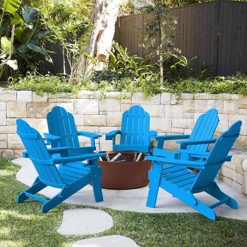 Recycled Blue HDPS Folding Plastic Adirondack Chair Weather - Main Image