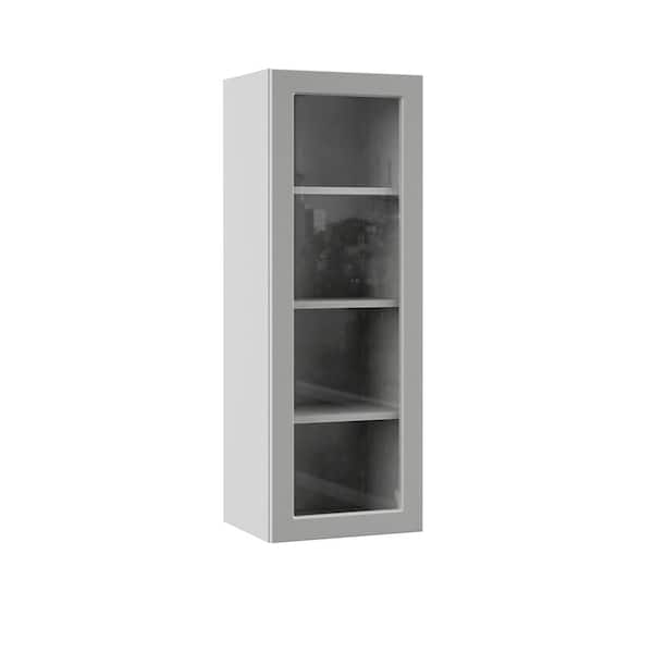 Designer Series Melvern 15 in. W x 12 in. D x 42 in. H Assembled Shaker Glass Door Wall Kitchen Cabinet in Heron Gray