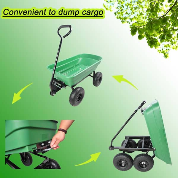 JUJABU 2.4 cu. ft Grass Green Metal Folding Car, Garden Cart with