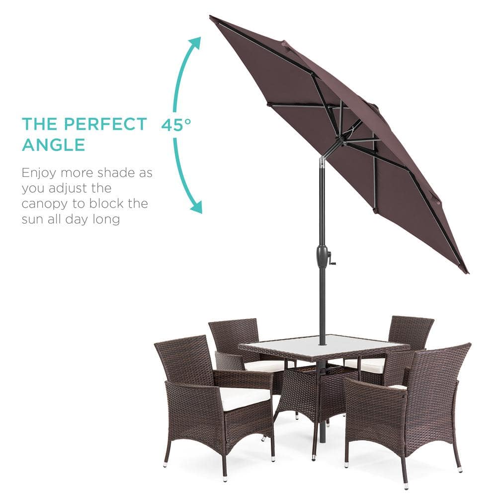7.5 ft Deep Taupe Hexagon Market Umbrella with Black Metal Pole