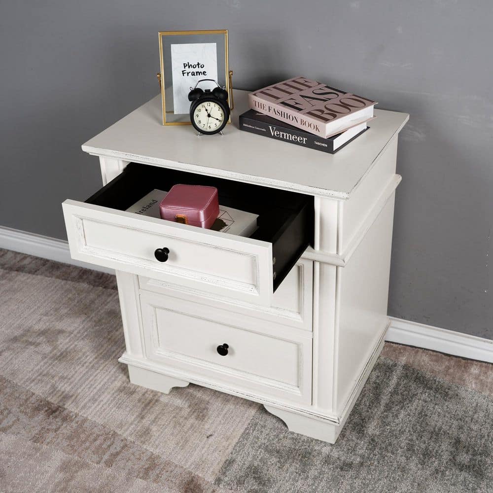 White 3 Drawer 24. 02 in. Wide Nightstand - thumbnail 5