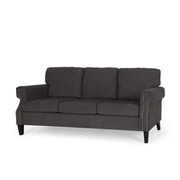 Noble House Chandler 78.50 in. Square Arm Polyester Straight Gray Fabric Sofa