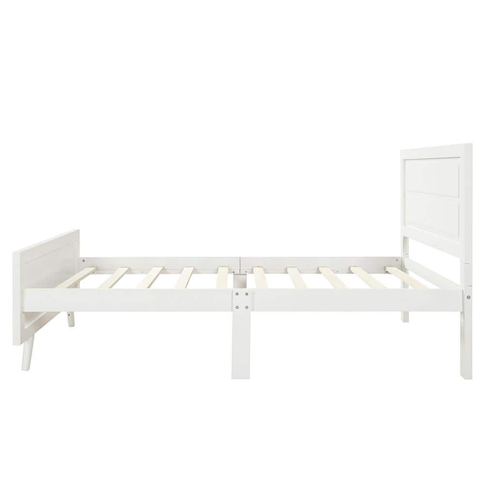 Qualler White Twin Size Wood Platform Bed with Headboard and Wood Slat ...