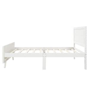 White Twin Size Wood Platform Bed with Headboard and Wood Slat Support