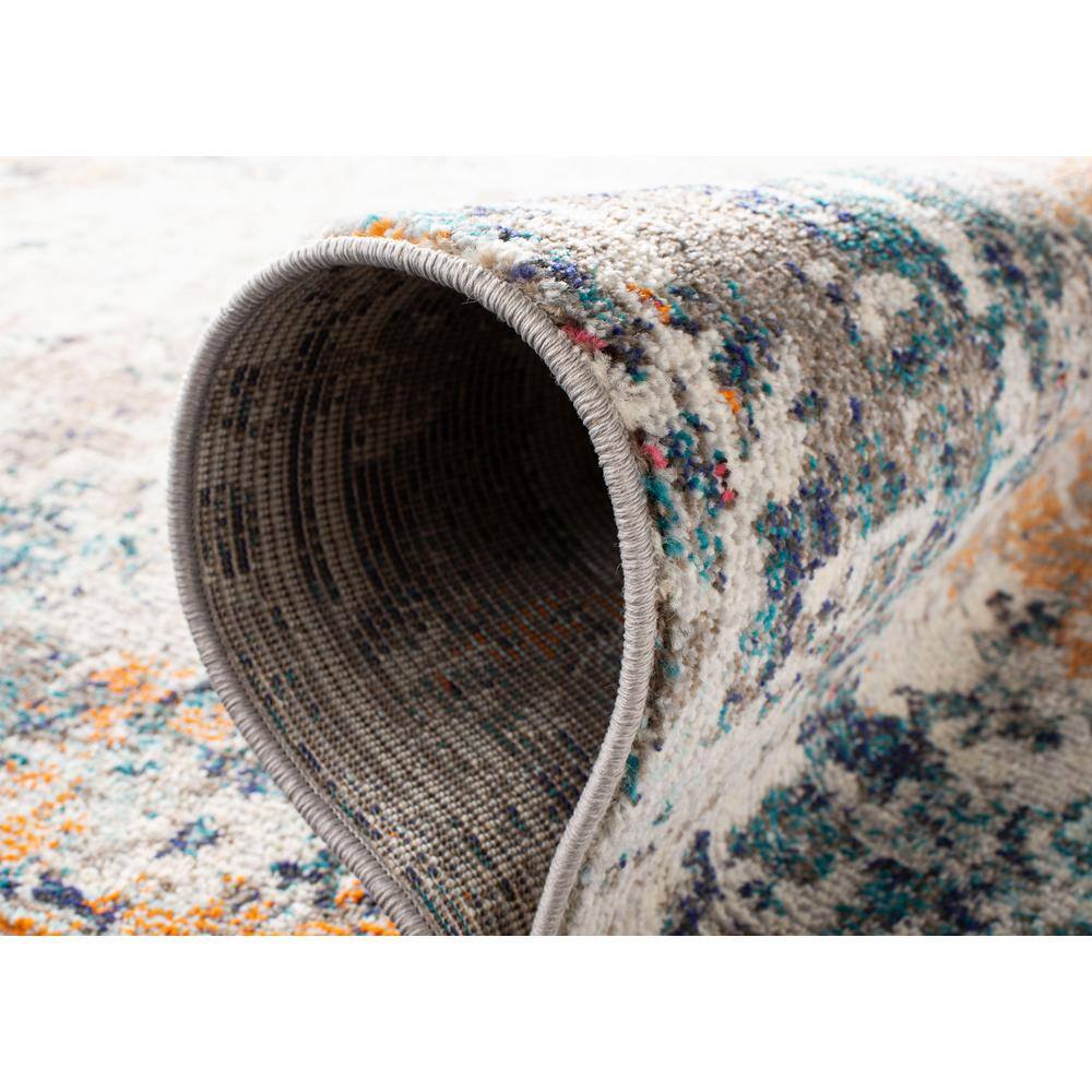 Gray and Beige Abstract Synthetic Area Rug