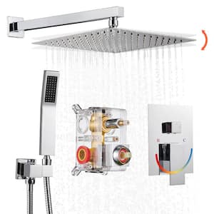 Rain Single Handle 2-Spray with Valve 1.8 GPM 12 in. Shower Faucet Pressure Balance Dual Shower Heads in Chrome