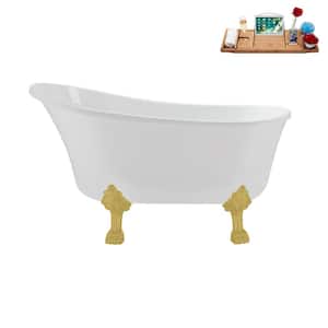 51 in. x 25.6 in. Acrylic Clawfoot Soaking Bathtub in Glossy White with Brushed Gold Clawfeet and Matte Pink Drain