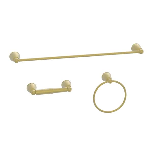 PRIVATE BRAND UNBRANDED Lisbon 3-Piece Bath Hardware Set with Towel Ring, Toilet Paper Holder and 24 in. Towel Bar in Matte Gold