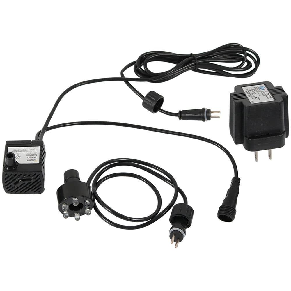 Compact Black Electric Fountain Pump with White LED Light Ring