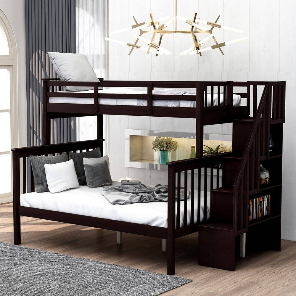 Harper & Bright Designs Espresso Twin over Full Wood Bunk Bed with