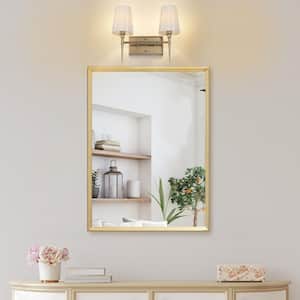 Modern Classic Deep Gold 2-Light Bathroom Powder Room Arched Mirror Vanity Light with White Cone Fabric Shades