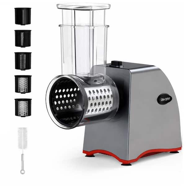 Gray Electric Cheese Grater with 5 Stainless Blades and 250-Watt Motor, 1-Touch Vegetable Cutter Slicer