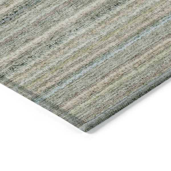 Sage, Mint Green, Beige 3 ft. x 5 ft.  Woven Striped Polyester Rectangle Indoor / Outdoor Area Rug