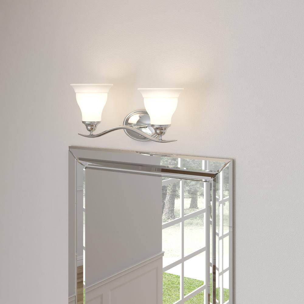 Polished Chrome 2-Light Bath Fixture with Etched Glass Shades