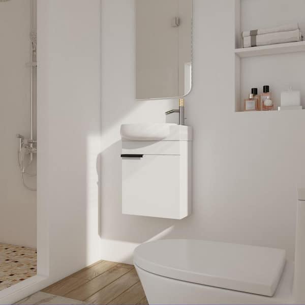 Anky 16.8 in. W x 11.6 in. D x 21.3 in. H Single Sink Bath Vanity in Gloss White with White Ceramic Top