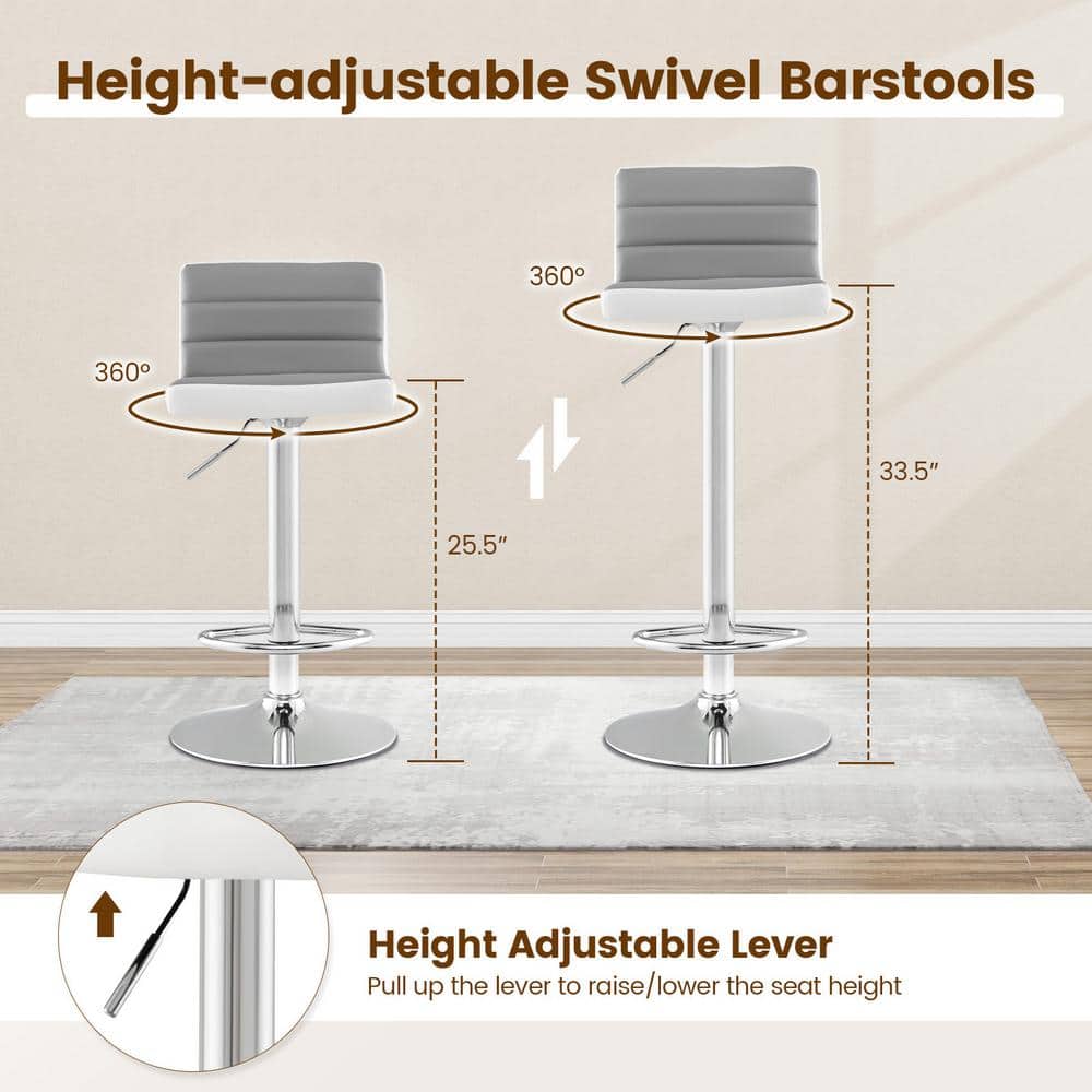 Set of 2 Gray and White Adjustable Swivel Bar Stools