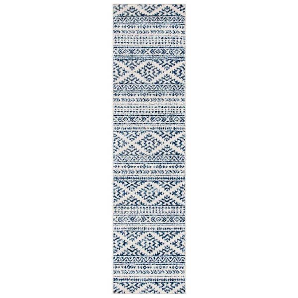 SAFAVIEH Tulum Ivory/Navy 2 ft. x 19 ft. Geometric Runner Rug