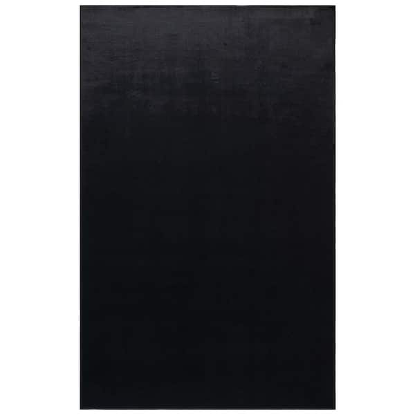 SAFAVIEH Faux Rabbit Black Fur Doormat 3 ft. x 5 ft. Solid Flokati Area Rug