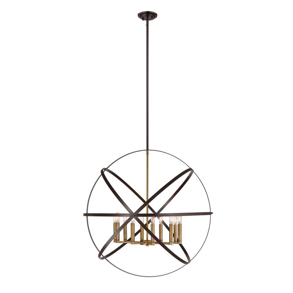 10-Light Hammered Bronze and Olde Brass Candlestick Pendant