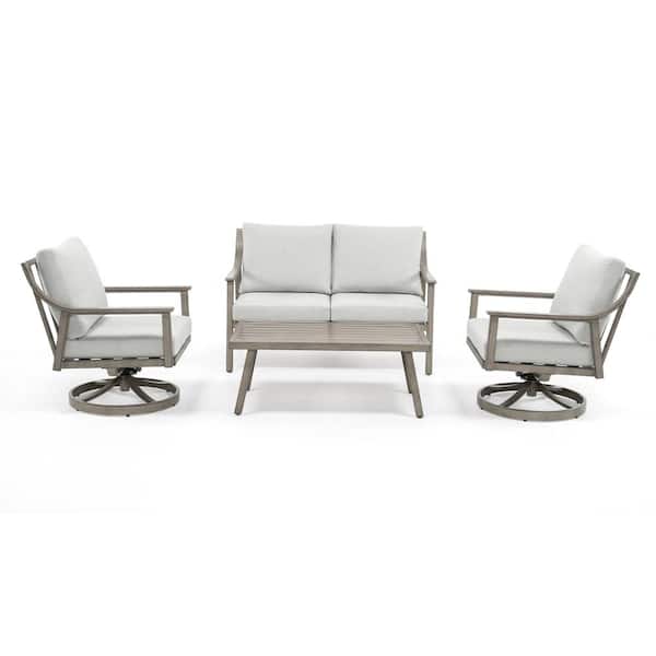 EGEIROSLIFE EliteCast 4-Piece Aluminum Patio Conversation Set with Gray Cushions